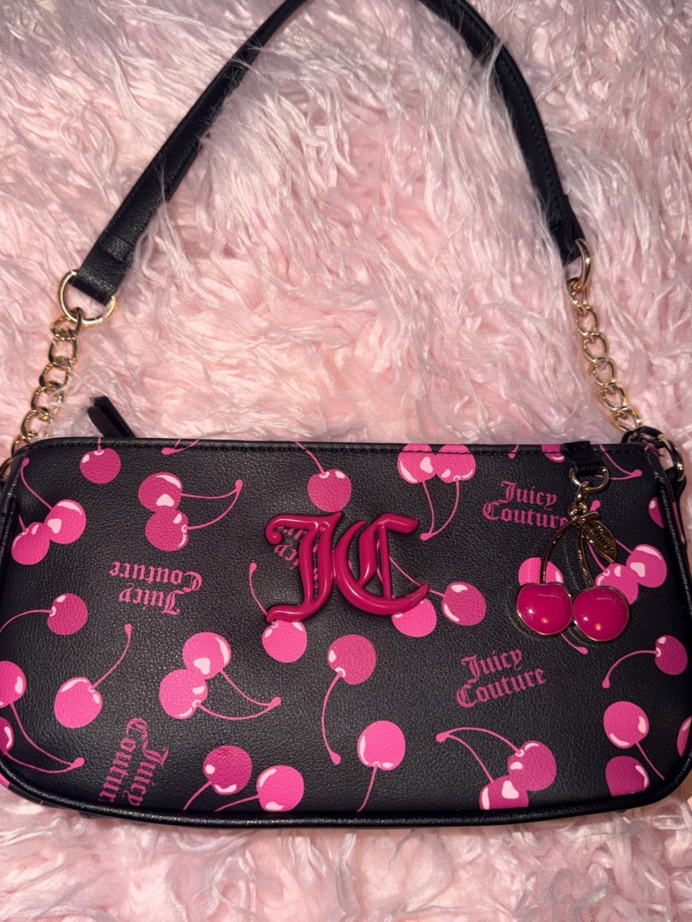 Juicy Couture Black and Hot Pink Cherry Shoulder Bag